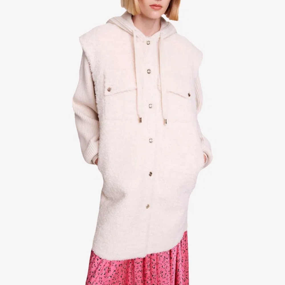 Maje Knit Panelled Teddy Vest Sweater Jacket - Picture 5 of 9